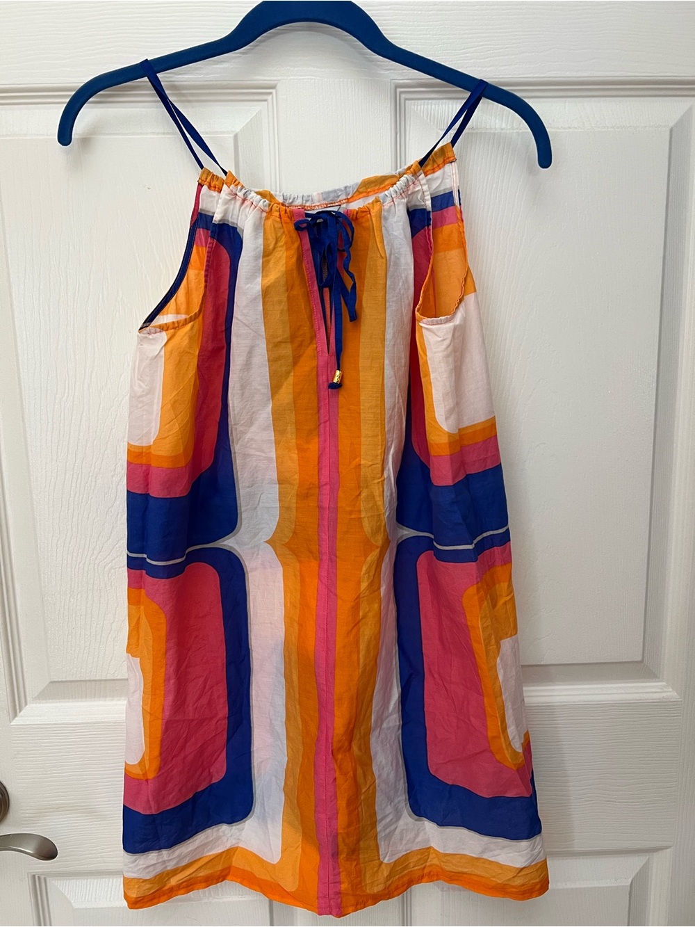 Trina Turk Multicolor Stripe Tie-Neck Dress — Blue, Orange, Pink